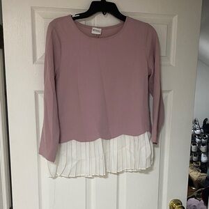 Sioni Mauve Pink Long-Sleeve Top with White Pleated Hem